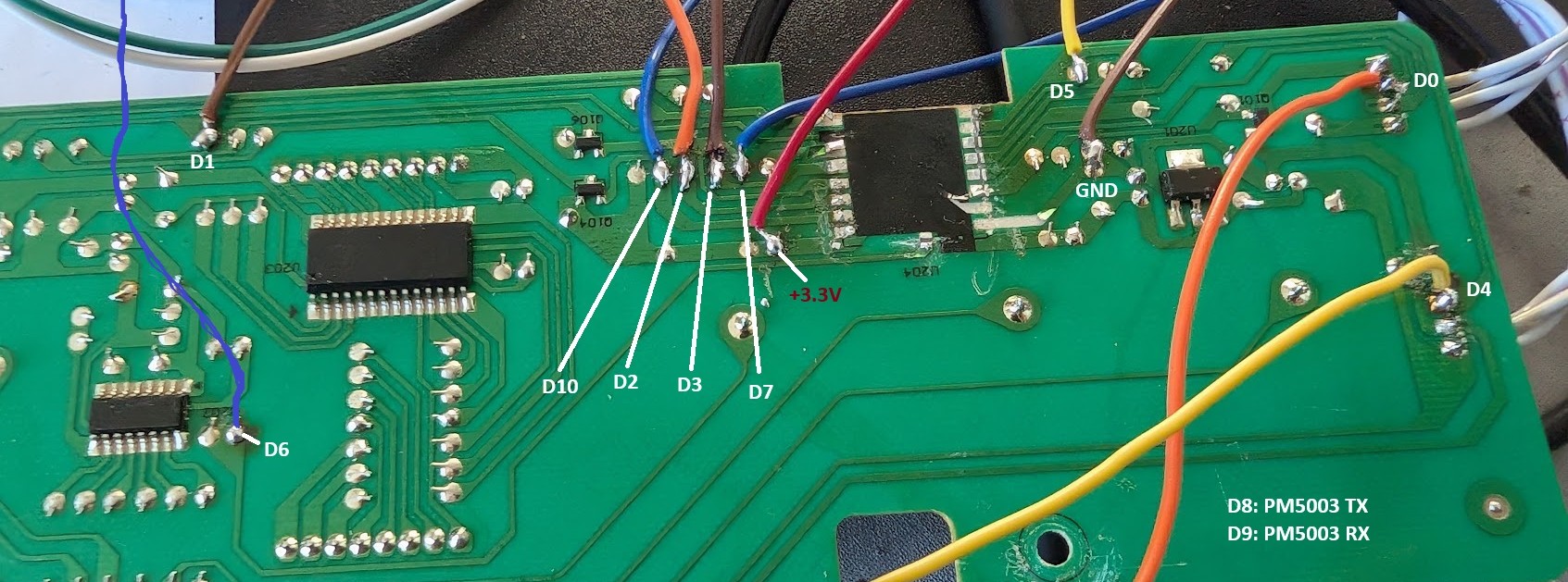 PCB with wires attached